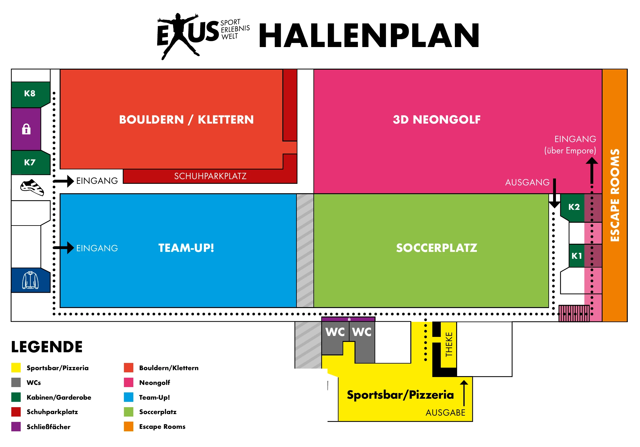 Hallenplan EXUS Gersthofen ohne zentralen Startmarker