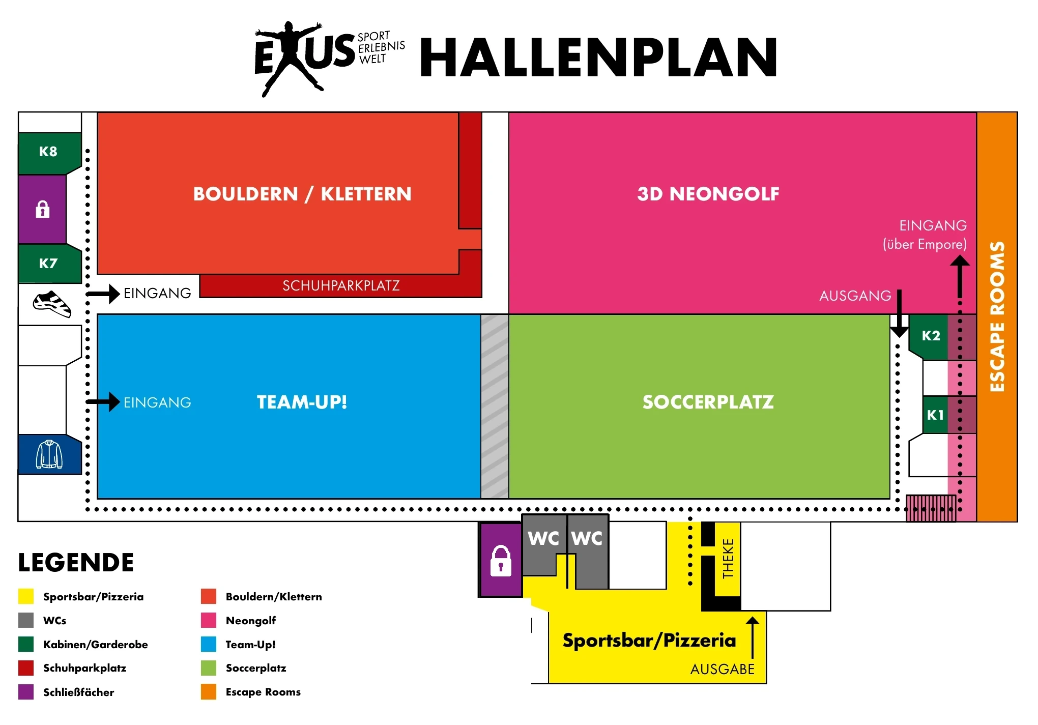 Hallenplan EXUS Gersthofen ohne zentralen Startmarker